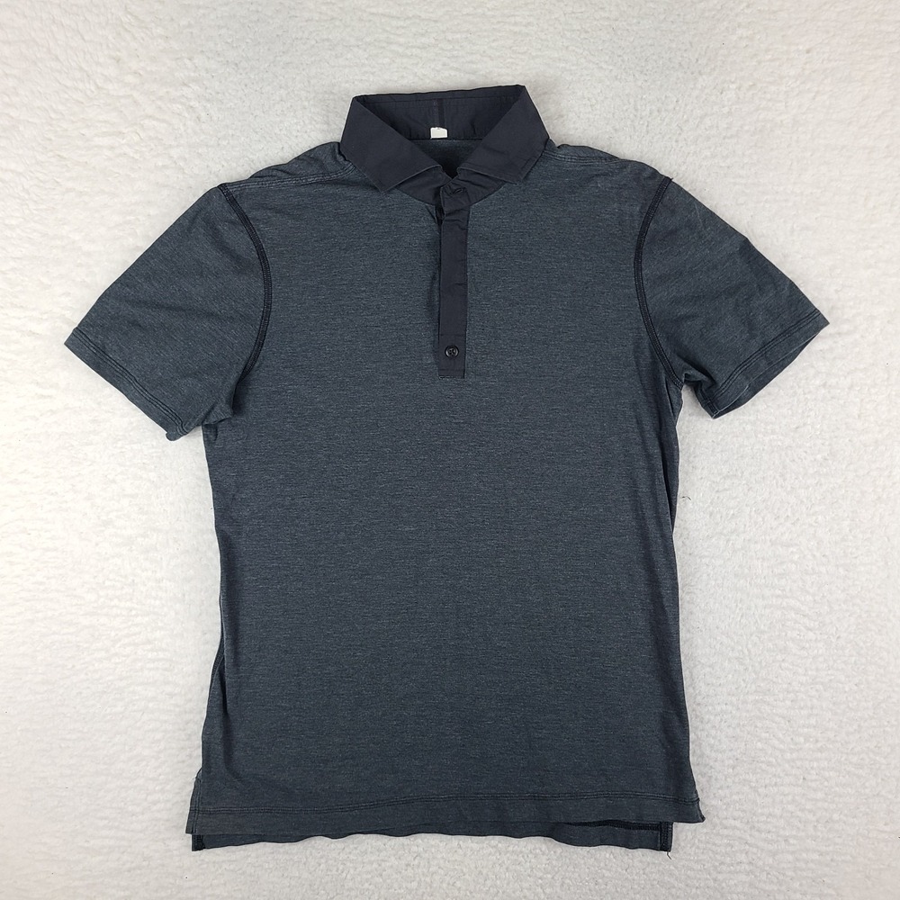 Lululemon Polo Shirt Mens Medium Dark Gray Solid Performance Short Sleeve